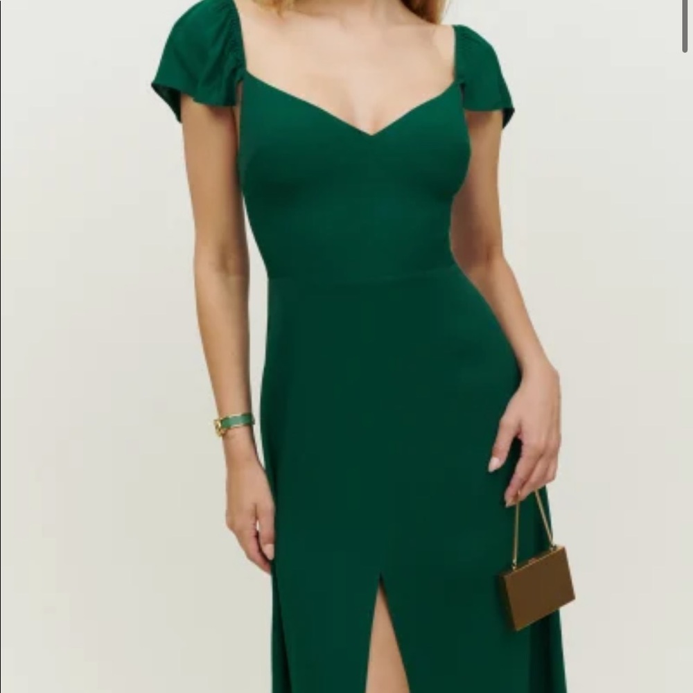 Reformation Baxley Dress Emerald - Picture 3 of 7